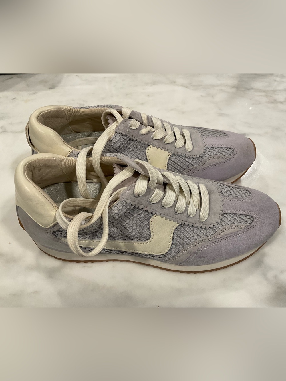 Dolce Vita Lavender Gray and Cream Mesh Suede Sneaker